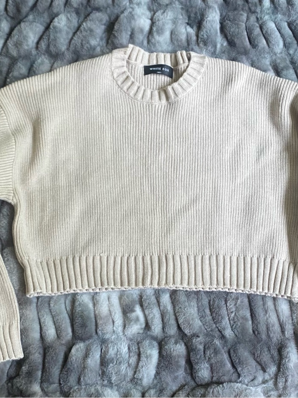 White Fox Boutique Cream Ribbed Crew Sweater